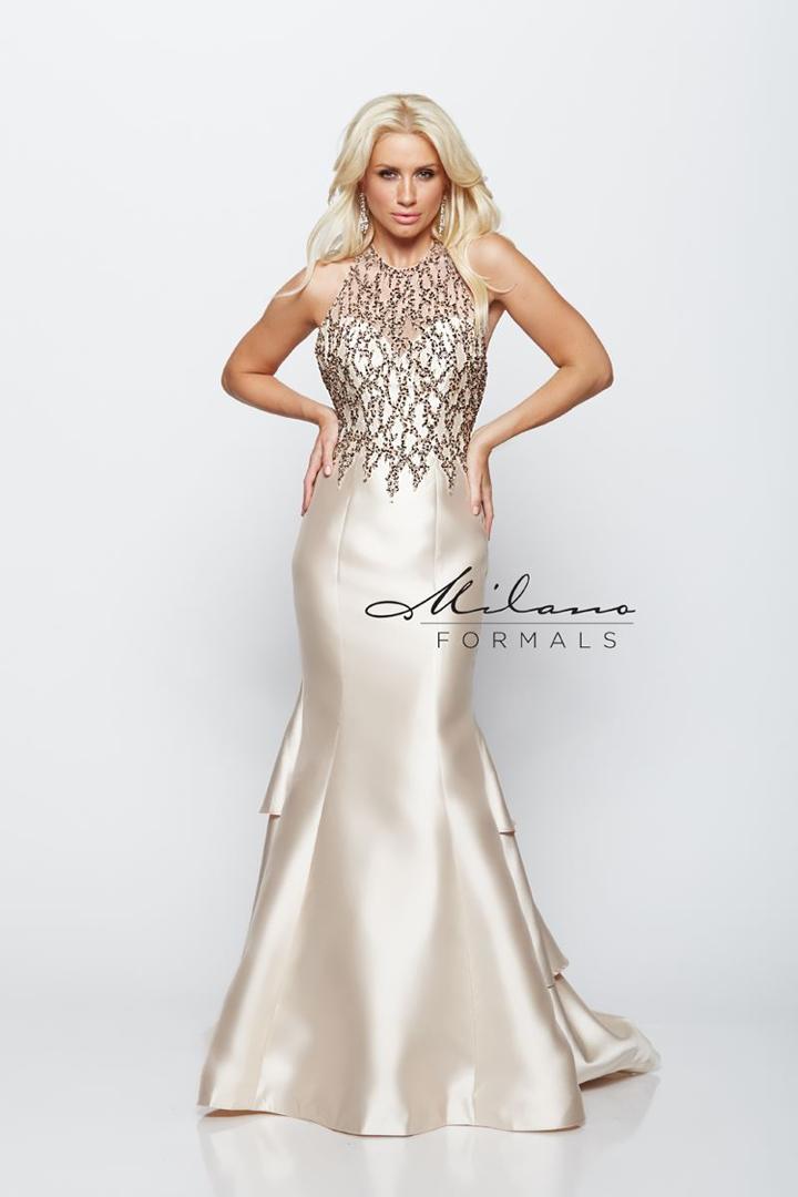 Milano Formals - Halter Neck Beaded Fit And Flare Long Dress E2090