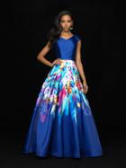 Madison James - 18-813m Cap Sleeves Floral Print Mikado Ballgown