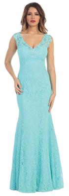 May Queen - Mq-1217 Lace V-neck Trumpet Dress