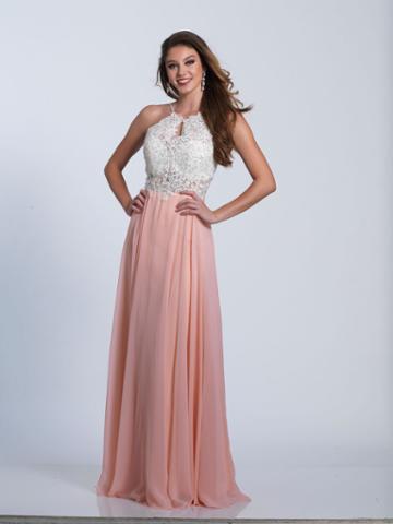 Dave & Johnny - 3612 Floral Appliqued Chiffon Gown