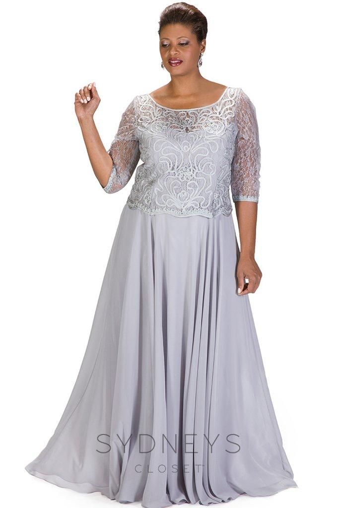 Sydney's Closet - Long Lace Dress With Quarter Length Sleeves Sc4097