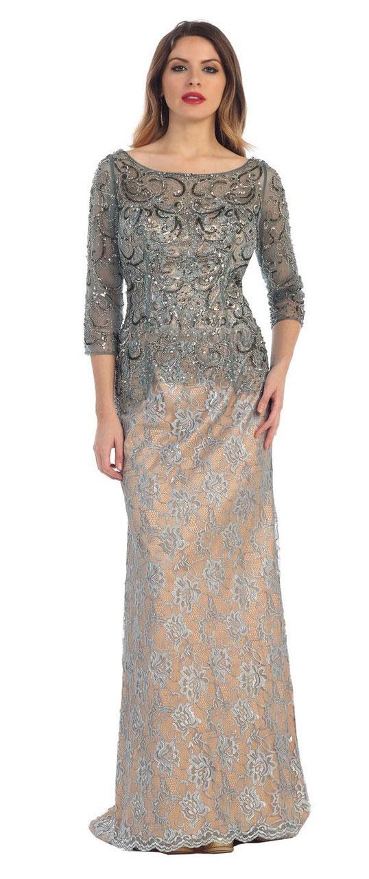 May Queen - Long Sleeve Beaded Lace Sheath Dress Rq7330
