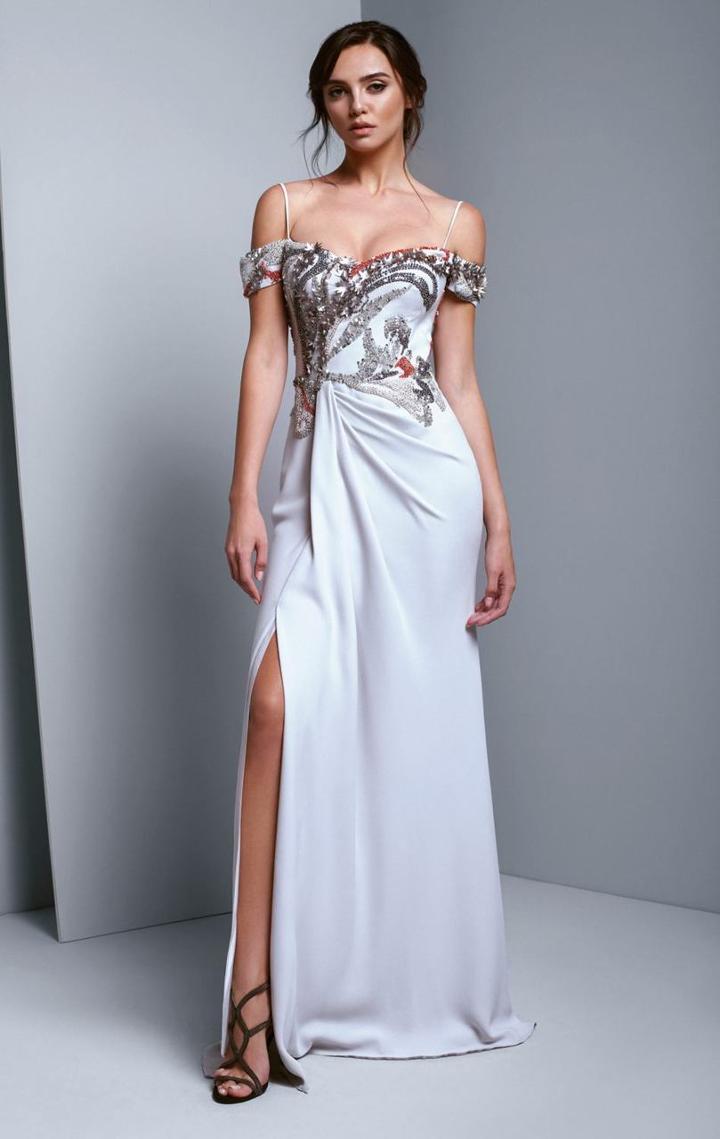 Beside Couture By Gemy - Bc1354 Embellished Sheath Dress With Slit