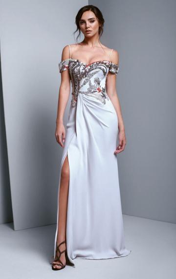 Beside Couture By Gemy - Bc1354 Embellished Sheath Dress With Slit