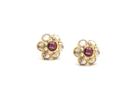 Tresor Collection - Green Amethyst And London Blue Topaz Small Flower Stud Earrings In 18k Yellow Gold