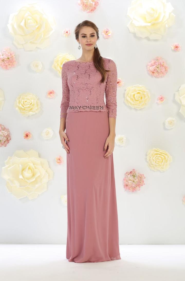 Exquisite Lacy Top Three Fourth Sleeve Long Gown