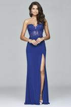 Faviana - Sequined Lace Sweetheart Neck Dress With Illusion S7907