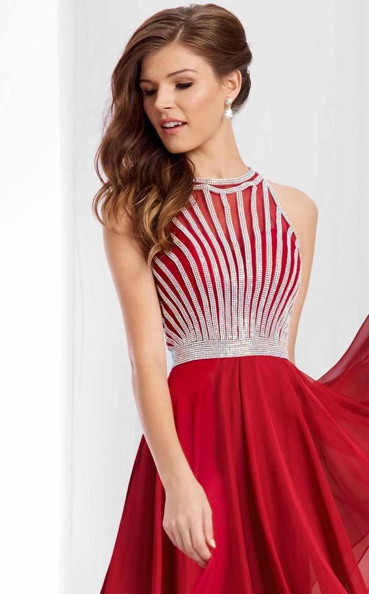 Clarisse - S3068 Jeweled Illusion Halter A-line Dress