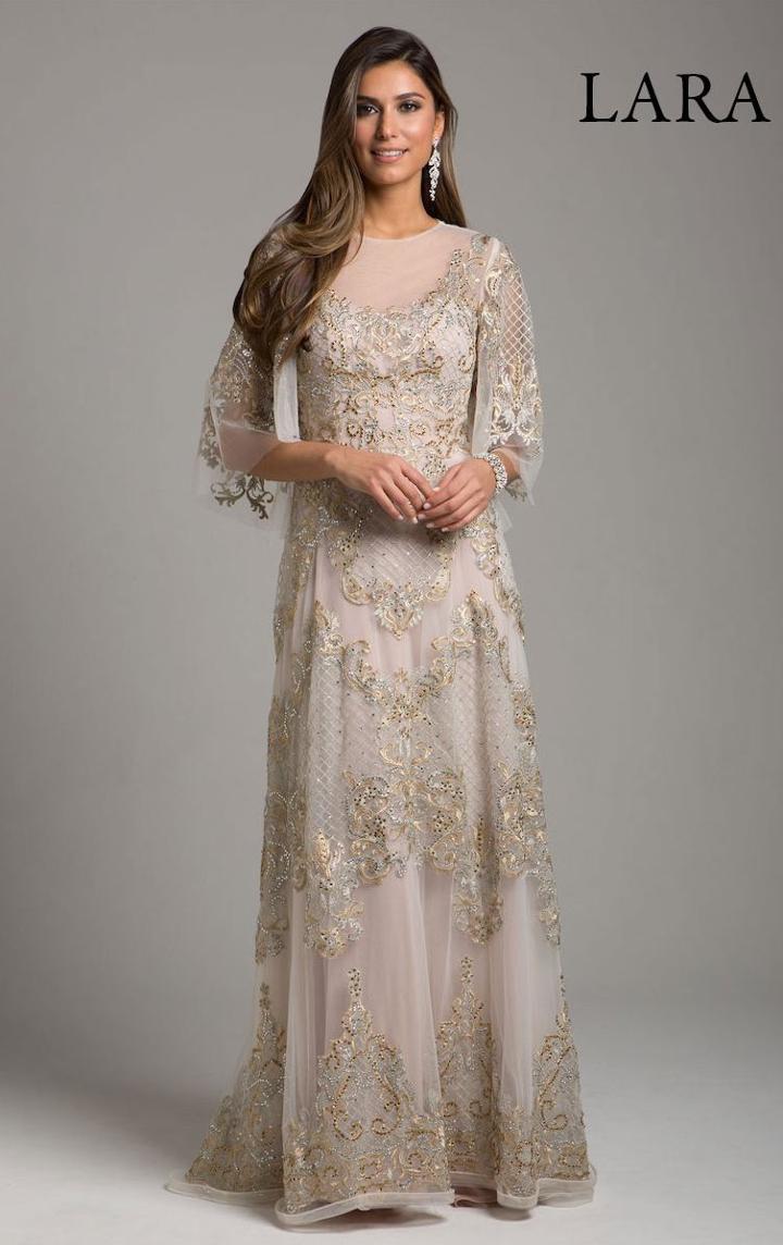Lara Dresses - 29965 Bead Embellished Sheer A-line Evening Gown