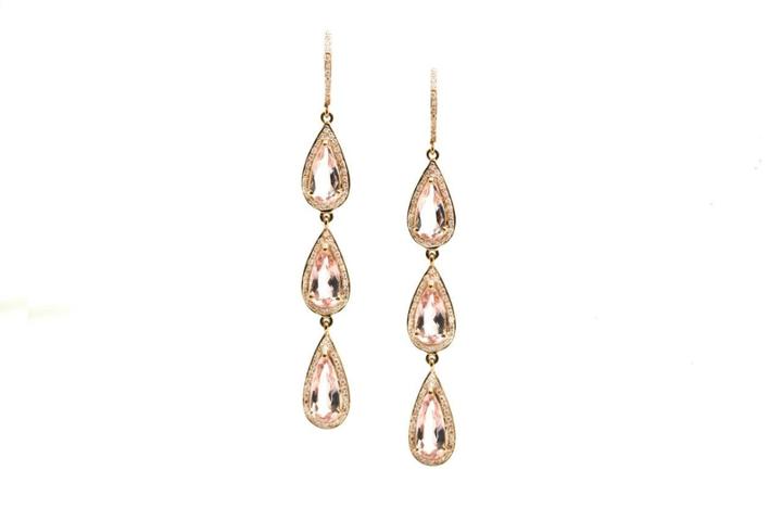 Tresor Collection - 18k Rose Gold Morganite And Diamond Tear Drop Earrings Style 3
