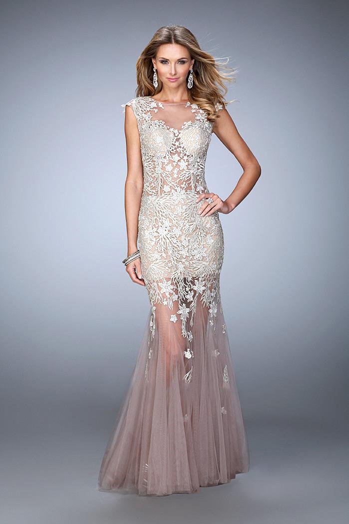 La Femme - 21565 Enchanting Lacy Illusion Mermaid Gown