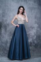 Nina Canacci - 3134 Jewel Decked Plunging A-line Gown