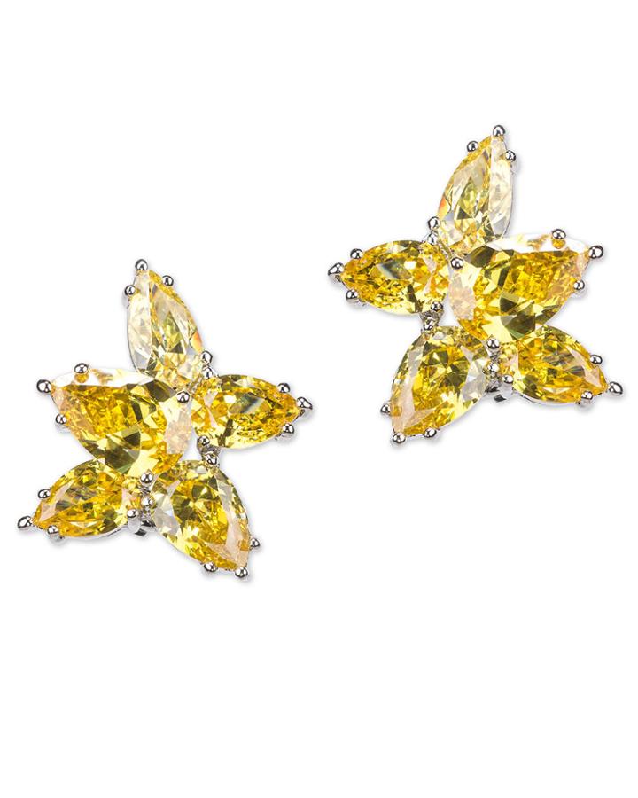Cz By Kenneth Jay Lane - Canary Yellow Cluster Pear Clip Earring