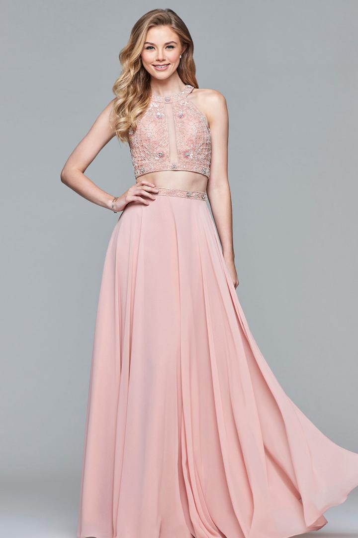 Faviana - 10059 Two-piece Halter Illusion Panel Gown