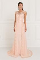 Elizabeth K - Gl1539 Lace Embellished Illusion Jewel Sheath Dress