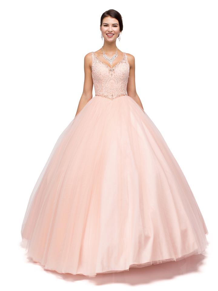 Dancing Queen - V-neck Beaded Lace Applique Ball Gown 1161