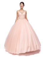 Dancing Queen - V-neck Beaded Lace Applique Ball Gown 1161