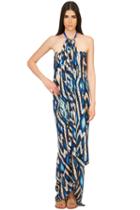 Caffe Swimwear - Halter Neck Long Dress In Printed Blue