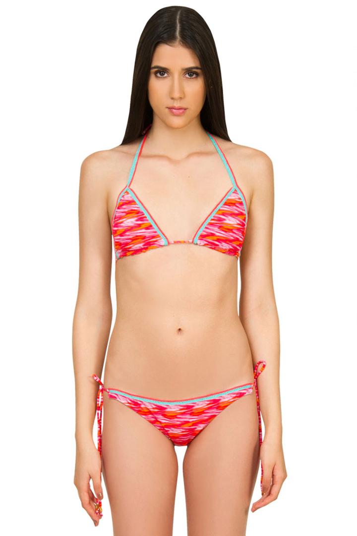 Caffe Swimwear - Printed Triangle Top/string Bottom In Red