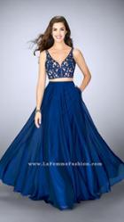 La Femme - Enchanting V-neck Two-piece Sheer Laced And Chiffon Dress 24237