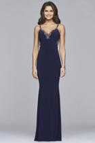 Faviana - S10107 Lace Beaded V-neck Jersey Sheath Dress