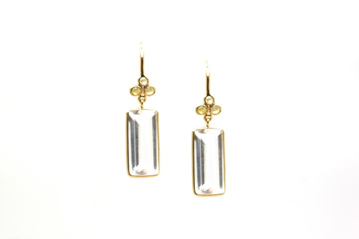 Tresor Collection - 18k Yellow Gold Earring With Crystal Quartz And Champagne Diamond
