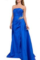 Jovani - Royal Ruched Long Dress With A Line Overskirt In Royal 45079