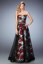 La Femme - 22489 Strapless Floral Sheer Beaded A-line Gown