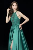 Angela And Alison - 81015 Ornate Illusion High Halter High Slit Gown
