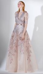 Saiid Kobeisy - 3451 Illusion Puffed Sleeve Embroidered Metallic Gown