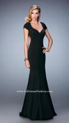 La Femme - 22819 V-neck Jersey Trumpet Dress