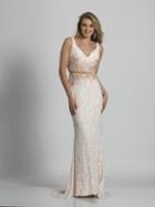 Dave & Johnny - A6569 V-neck Lace Sheath Gown