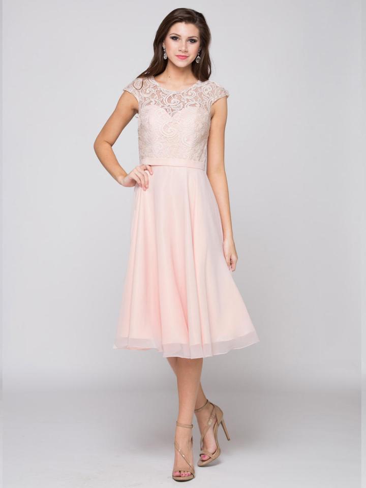 Glow By Colors - G732 Illusion Bateau Lace A-line Dress