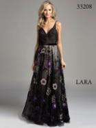 Lara Dresses - Sleeveless V-neck Beaded Bodice Floral A-line Gown 33208