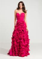 Ashley Lauren - 1117 Pleated Deep Sweetheart Ruffled Floral A-line Dress