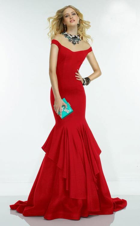Alyce Paris Claudine - 2551 Faux Off-shoulder Ruffled Evening Gown