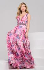 Jovani - 50554 Plunging V-neck Floral Evening Gown