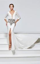 Tarik Ediz - Jeweled V-neck Sheath Gown 93155