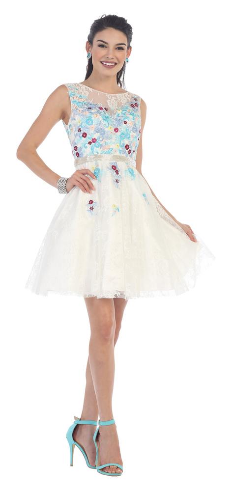 May Queen - Mq1419 Sweet Floral Embroidered Cocktail Dress