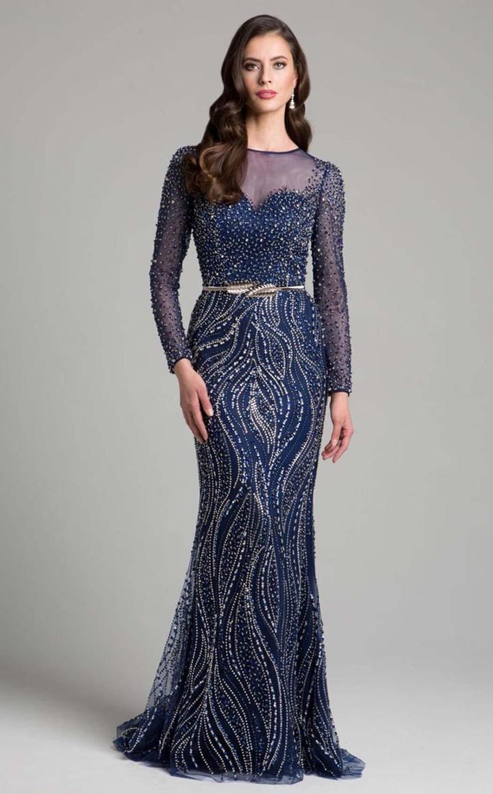Lara Dresses - 32953 Beaded Long Sleeves Sheath Long Dress