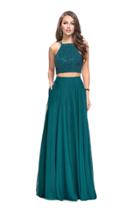 La Femme - 26002 Beaded High Halter Neck Two-piece Chiffon Gown