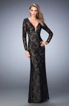 La Femme - 22306 Long Sleeve Plunge Lace Evening Gown