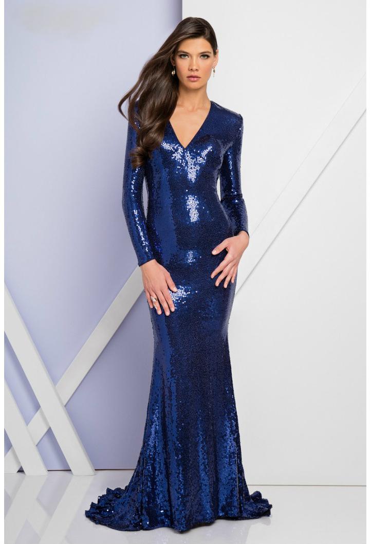 Terani Evening - 1722e4206 Sequined V-neck Sheath Dress