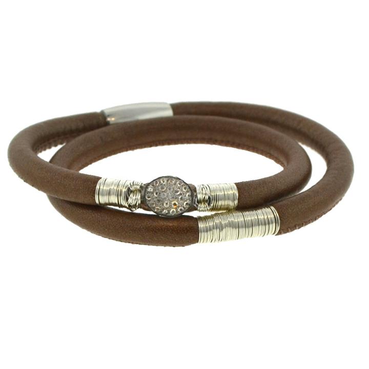 Mabel Chong - Double Brown Leather Pave Diamond Bracelet