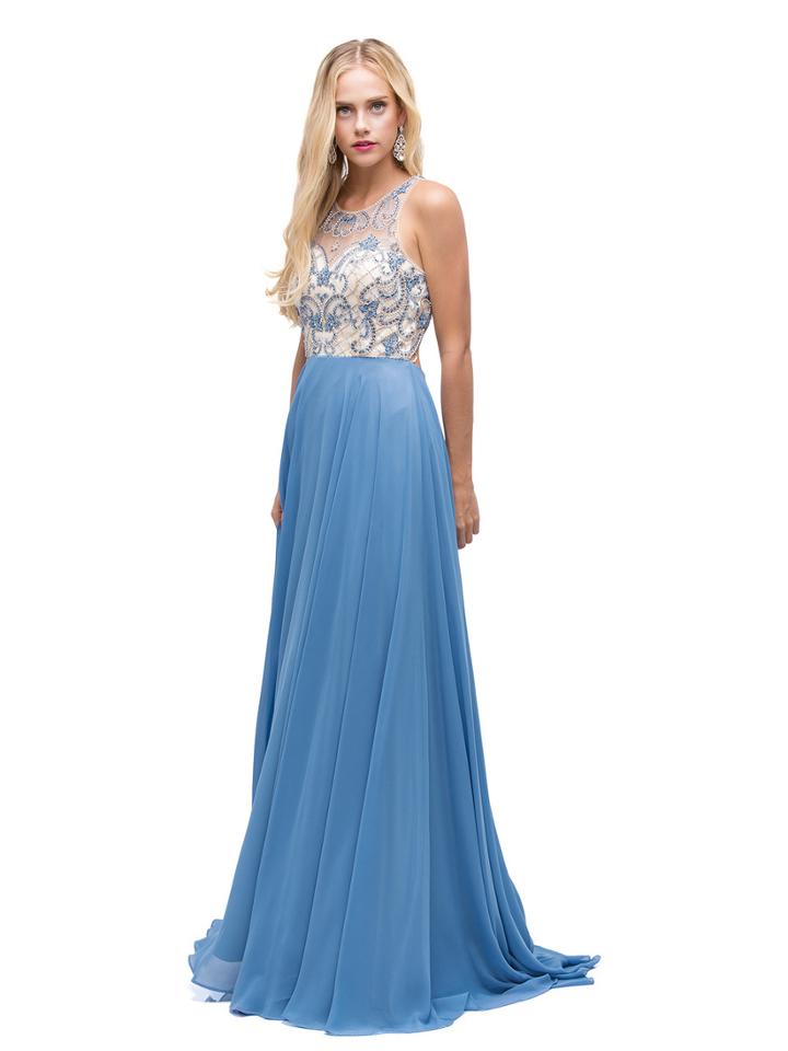 Dancing Queen - 9901 Beaded Illusion Scoop A-line Dress