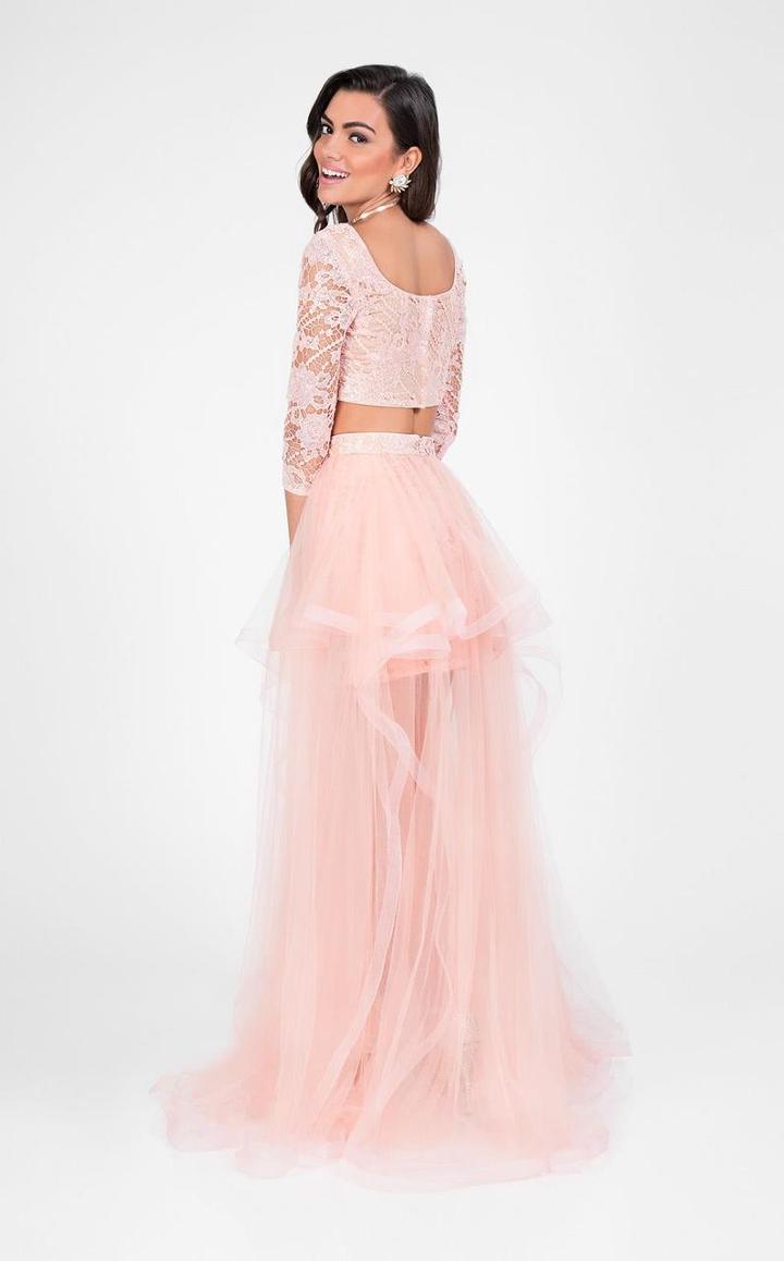 Terani Couture - Three-quarter Sleeve High-low Prom Dress 1711p2716