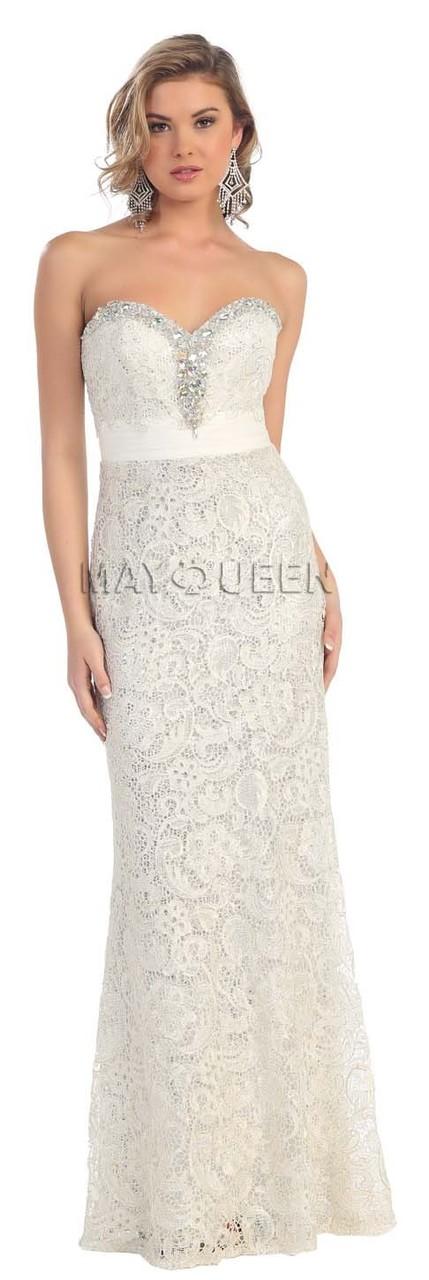 Bejeweled Sweetheart Lace Evening Gown