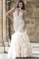 Jovani - 22294 Beaded High Halter Feathered Mermaid Dress