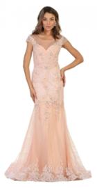 May Queen - Rq7521 Cap Sleeve Rhinestone Embellished Evening Gown