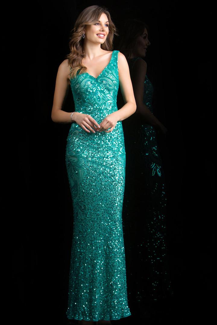 Scala - 48790 Sleeveless V-neck Sequined Sheath Gown